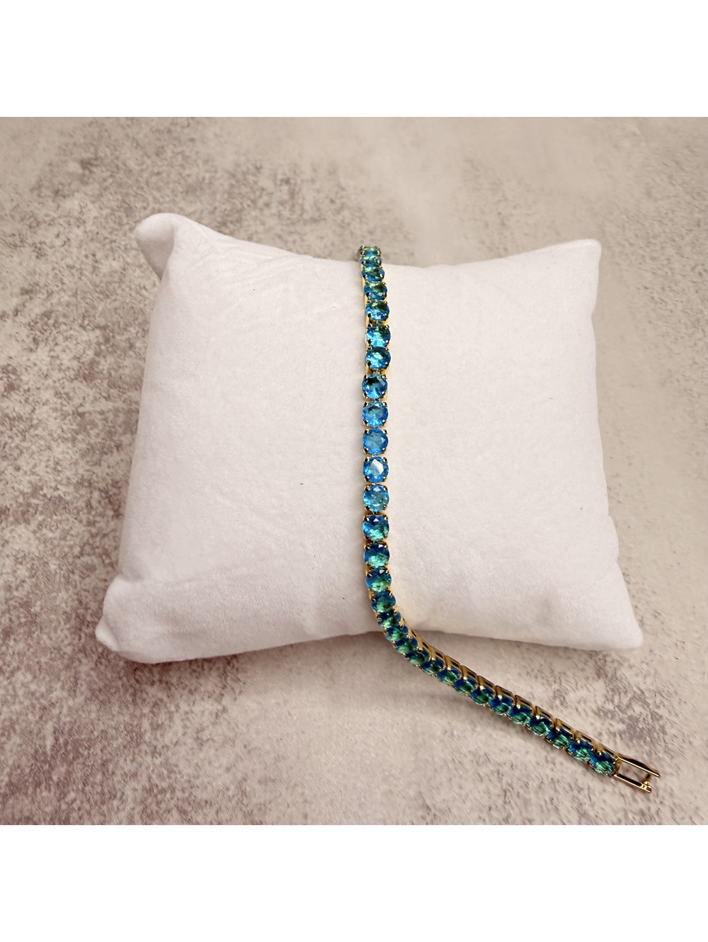 GlassJules Aqua Gold Tone Tennis Bracelet with Extender